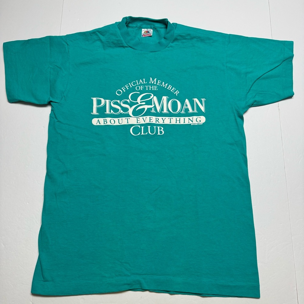 Vintage Fruit Of The Loom Single Stitch Piss & Moan Club Tee In Green Size: L